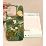 Auspicious INS Green Mountain Chinese Style Crane Case For iPhone 16 Pro 15 Pro Max 14 Plus 13 12 11 Pro 16E IPhone Air 17 Pro (New)