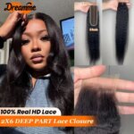 2x6 Kim K Kinky Straight Human Hair HD Lace Closure Only Melt Skins 2x6 Skinlike HD Lace Closure Brazilian Pre Plucked Hairline (New)