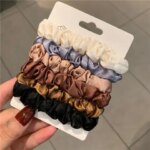 6Pcs Elegant Hair Scrunchies Women Minimalist Simulation Silk Hair Ties Solid Color Elastic Hair Loop Ponytail Hair Accessories (New)
