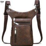 JEEP BULUO Multi-function Bags Men Small Crossbody crossbody bag Split Leather Fashion Leg waist bag Totes New Young Male Mini (New)