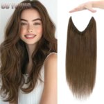 100% Human Hair Wire Hair Extensions Fish line Adjustable Band Secret Clip ins Remy Hair Extension for Women Chocolate Brown (New)