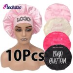 Logo Customize Silk Bonnet For Hair Care 10Pcs Satin Caps Sleeping Bonnets Hair Bonnet With Adjust Elastic Band (New)