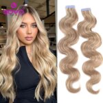 Body Wave Tape In Hair Extensions 100% Human Hair Seamless Skin Weft For Women #18/60 Honey Blonde Platinum Mix 2.0G 20P/40P (New)