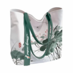 Durable Chinese Ink Wash Print Canvas Bag Large Capacity Reusable Shoulder Bag Lightweight Tote Bag Daily (New)