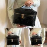 Leather Handbag Makeup Bag Large Capacity Handheld Cosmetic Organizer Toiletry Bag for Women Make Up Case Pouch (New)