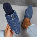 Women Slippers Comfortable Versatile Slippers Women Denim Round Toe Flat 2025 New Beach Sandals Slides Women Zapatos De Mujer (New)