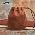 NASVA Genuine Leather Coin Purse Men Women Vintage Small Coin Wallet Hard Leather Money Pocket Drawstring Storage Bag (New)