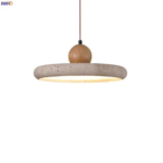 IWHD Wabi Sabi LED Pendant Lamps Bedroom Living Room Loft Home Decoration Big Circular Yellow Travertine Vintage Hanging Light (New)