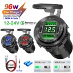 12V/24V USB C Car Charger Socket Waterproof USB Fast Charging Socket Dual PD3.0 & QC3.0 Power Outlet Adapter with LED Voltmeter (New)