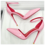 Baby Pink Patent Leather Sexy Ankle Strap Pumps Black/White/Nude Pointed Toe High Heels Good Quality Big Size Party Shoes (New)