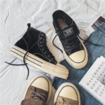 Couple Sneakers Classics Denim Canvas Shoes Fashion High Top Casual Shoes Platform Vulcanized Shoes for Men Lace Up Ankle Boots (New)