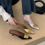 Women Slippers Designer Sandals Summer 2025 New Slides Non-slip Metallic Color Fashion Footwear Brand Pointed Toe Mules Ladies (New)