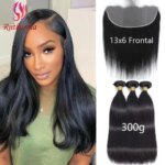 13x6 Lace Frontal Straight 100% Human Hair 3 Bundles With 13x6 Frontal Transparent Lace Brazilian Remy Hair Bundles With Closure (New)