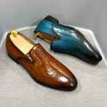 Italian Style Men Loafers Shoes Handmade Letter Print High Quality Genuine Leather Dress Shoes for Men Business Formal Shoes (New)