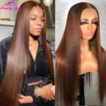 Brown Color Lace Front Human Hair Wig Brazilian Transparent Lace Wigs Bone Straight Lace Closure Wigs For Women PrePlucked Wigs (New)
