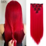 16Clips Long Straight Synthetic Clip On Hair Extensions Naturel High Temperature Fiber Blonde Black Brown Hairpiece BUDABUDA (New)
