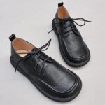 Natural Leather Mens Shoes Soft Platform Casual Work Shoes Man Wear First Layer Cowhide Lace-up Single Shoes Breathable (New)