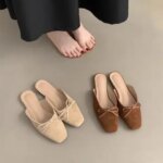 Comemore New Women Mules Shoes Slippers Butterfly-knot Comfort Casual Slip on Light Solid Shallow Ladies Flat Slides Sandal (New)