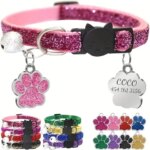 Customized Cat Collar with Paw Name Tag Glitter Kitten Collars with Name Pandant Cat ID Tag Safety Quick Release (New)