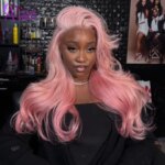 Light Pink Body Wave Human Hair Pre Plucked Brazilian 13x4 13x6 Lace Frontal 180 Density Rose Pink Transparent Lace Front Wig (New)