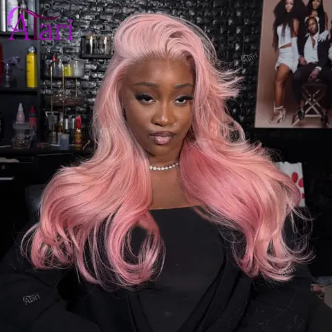 S7a787991fadf410d834f2d68118f7adfV_480x480q75 Light Pink Body Wave Human Hair Pre Plucked Brazilian 13x4 13x6 Lace Frontal 180 Density Rose Pink Transparent Lace Front Wig (New) - Image 1