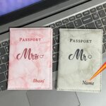 Mr / Mrs Passport Holder Laser Engraving Name Travel Wallet Marble Patten Case for Passports Passport Cover with Personal Names (New)