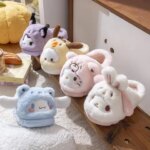 Anime Winter Plush Slippers Kuromi Hello Kitty Cinnamoroll Sanrioed Kawaii Cartoon Cute Indoor Thicken Warm Home Slippers (New)