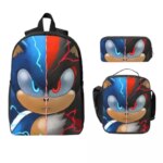 Sonic Shadow Backpack Boys Girls BookBag School Bag Computer Shoulder Bags 3ps Insulated Lunch Bag Pencil Case (New)
