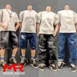1/6 Scale Male Black Blue Loose Jeans Ripped Jeans Denim Shorts Pants Clothes Model Fit 12 inch Soldier Action Figure Body (New)