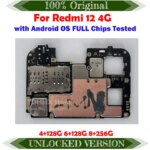 100% Original Unlocked For Xiaomi Redmi 12 4G Version Motherboard 256gb Mainboard with Full Chips Circuit Flex Cable Logic Board (New)