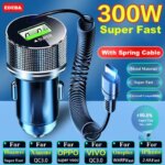 EDEBA Metal USB Car Charger with Type C Cable 12V Super Fast Charging Vehicle Adapter 2 in 1 iPhone Samsung Huawei VIVO OPPO (New)
