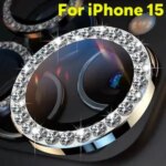 iPhone 15 Pro Max Glitter Diamond Metal Camera Lens Protector Ring with Tempered Glass iPhone 15 Pro/15 Plus Lens Cap Bangladesh (New)