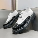 Korean Casual British Men Leather Shoes Spring Autumn Round Toe Lace-up Mixed Colors Formal Dress Loafers Wedding Brogue Shoes (New)