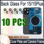 10 Rear Back Glass iPhone 15Pre Installed Plate and Camera Frame Battery Door Housing 15 Plus Replacement Part Bangladesh (New)