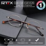 SZTZX Small Oval Pure Titanium Prescription Glasses Anti Blue Light Photochromic Myopia Glasses Progressive Reading Eyewear (New)