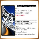 X4 Pro 5G AMOLED Screen Xiaomi POCO X4 Pro 5G LCD Display 2201116PG Touch Screen Digitizer POCO X4 5G LCD Replacement (New)