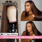 WOWANGEL Chocolate Brown Straight Wigs 13x6 HD Lace Frontal Wigs 100% Human Hair Wigs Pre Plucked Real HD Lace Glueless Wigs (New)