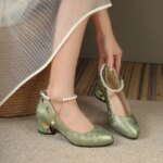 Retro Square Toe High Heels Womens Wedding Shoes New Chinese Style Single Shoes Block Heel Baotou Sandals (New)