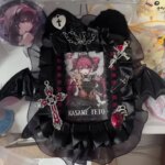 Ins Dark Series Kpop Photocard Holder Angel & Bat Design Photo Card Bag Pendant Badge Holder Lace Trim Decoration for Itabag (New)