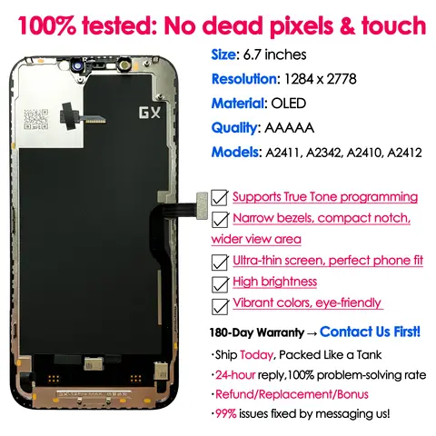 S86909f1c98f04ca9a3ec866e23109239d_480x480q75 180daysWarranty GX OLED For iPhone 12 Pro Max Screen Replacement Display Digitizer Assembly Touch LCD Repair Kit Wholesale (New) - Image 1