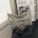 Luxury Silver Evening Clutch Bag For Women Designer Half Moon Shoulder Bag Fashion Chain Handbag Hollow Out PVC Bag Lady Bolsas (New)
