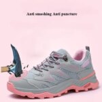 Womens Shoes Indestructible Womens Safety Shoes Anti Smashing Anti Puncture Steel Toe Shoes Mesh Wear Resistant Women Sneakers (New)
