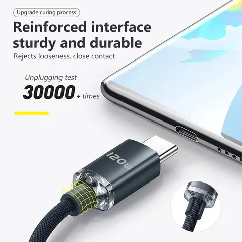 S8acccec5c3114637a15515b10980d2b2j_480x480q75 120W USB Type C Cable Type C to Type C Fast Charging Cord USB C Quick Charge Phone Cables Samsung Xiaomi Huawei Realme (New) - Image 1