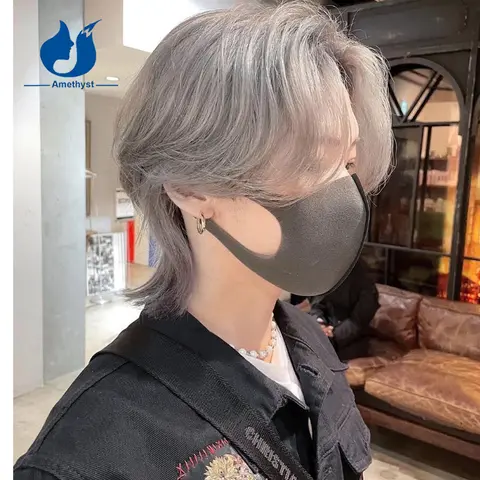 S8c3cb6ba509243008a252f1a9fa34483o_480x480q75 Amethyst Grey Mullet Wig for Men 13x4 Lace Frontal Middle Part Natural Wave Short Wig Remy Human Hair Wolf Cut Hair Replacement (New) - Image 1