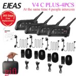 EJEAS V4C Plus At the same time 4 people intercom in-ear referee intercom Waterproof lP65 FM radio Bluetooth 5.1 1200m 4PCS (New)