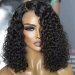 Water Wave Lace Wigs 180Density Transparent 4x4 Closure Lace Wigs For Women Deep Curly Bob Wig Side Part T Part Human Hair Wigs (New)