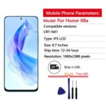 67 X8A LCD Display Touch Digitizer Replacement Parts Honor X8a -LX1 -LX2 CRT-LX3 Screen (New)