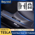 4/8PCS Front Rear Door Sill Protector For Tesla Model 3 Highland 2024 Door Sill Scuff Plate Guard Pedal Kick Protection Strip (New)