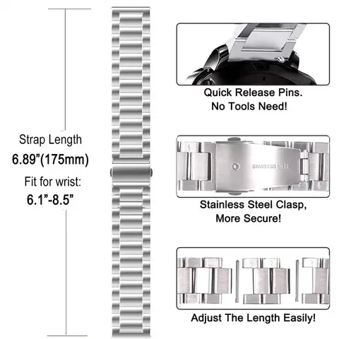 S8ea1fc03a5f145948377cf7c16ced901w_480x480q75 Steel Watch Strap 18mm 20mm 22mm Watch B Fitbit Strap Stainless Watch Metal Strap Quick Release Replacement Samsung Fossi (New) - Image 1