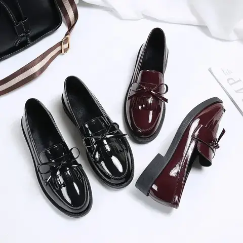 S8f4283a47bdf4b1aa81e8f1f3698c4eeF_480x480q75 Womens Shoes Patent Leather Women Loafers British Tassel Casual Female Flat Shoes Bowknot Small Leather Shoe Comfortable Zapatos (New) - Image 1